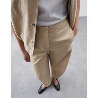 Cotton Blend Barrel Leg Trousers