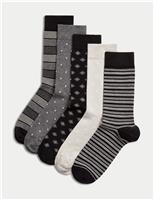 M&S 5 Pack Cool & Fresh Assorted Cotton Rich Socks Black/Grey