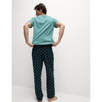 M&S Pure Cotton Parrot Print Pyjama Set Teal Mix