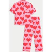 Satin Heart Print Pyjamas (3-16 Yrs)