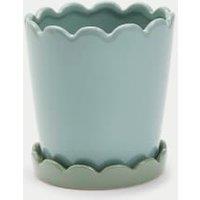 Scalloped Ceramic Planter with Tray
