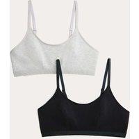 M&S 2 Pack Cotton First Bra Crop Tops Black Mix