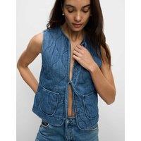 Pure Cotton Denim Quilted Gilet