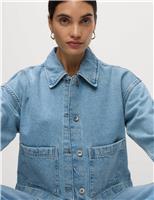 Pure Cotton Denim Cropped Shacket