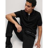 Cotton Rich Half Zip Knitted Polo Shirt