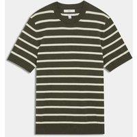 M&S Cotton Rich Striped Knitted T-Shirt Khaki Mix