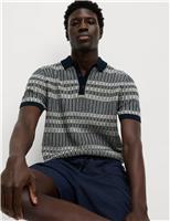Pure Cotton Striped Knitted Polo Shirt