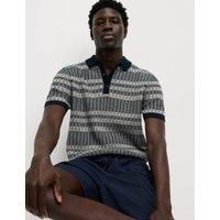 Pure Cotton Striped Knitted Polo Shirt