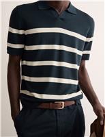 JAEGER Merino Wool with Silk Striped Knitted Polo Shirt Blue Mix