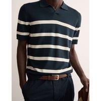 Merino Wool with Silk Striped Knitted Polo Shirt
