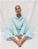 M&S Cotton Sateen Eid Printed Pyjama Set Light Green