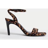 Leopard Print Studded Ankle Strap Stiletto Heel Sandals