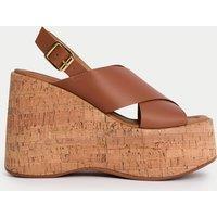 Leather Crossover Ankle Strap Wedge Sandals