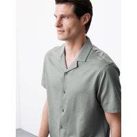 Pure Cotton Textured Cuban Collar Shirt