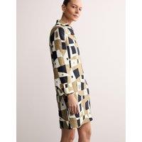 Pure Linen Printed Collared Shift Dress