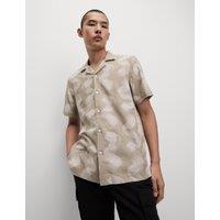 Linen Rich Cuban Collar Wave Print Shirt