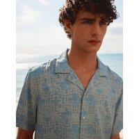 Linen Blend Geometric Print Short Sleeve Shirt
