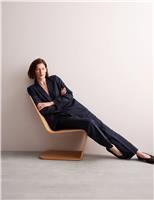 JAEGER Pure Linen Pleat Front Tapered Trousers Navy
