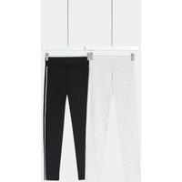 2pk Cotton Rich Side Stripe Leggings (6-16 Yrs)