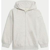 M&S Cotton Rich Zip Hoodie (6-16 Yrs) Grey Marl