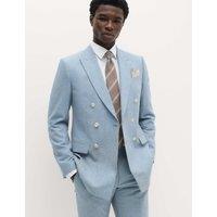 M&S Slim Fit Double Breasted Suit Jacket Chambray