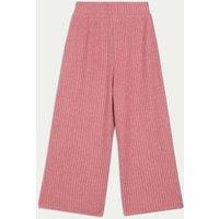 M&S Ribbed Wide Leg Trousers (2-8 Yrs) Pink