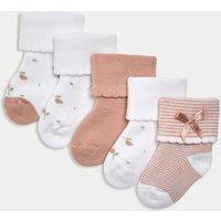 5pk Cotton Rich Rosebud Baby Socks (0-24 Mths)