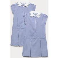 M&S 2 Pack Girls' Gingham School Dress (2-14 Yrs) Royal Blue