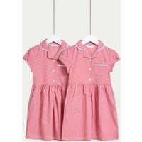 M&S 2 Pack Girls' Cotton Rich School Dresses (2-14 Yrs) Red Mix