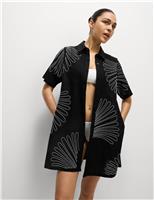 Linen Rich Embroidered Mini Shirt Dress