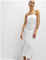 Linen Rich Square Neck Strappy Midi Shift Dress