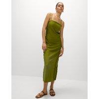 Linen Rich Square Neck Strappy Midi Shift Dress