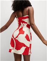 Linen Rich Printed Square Neck Strappy Mini Shift Dress