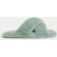 Faux Fur Crossover Open Toe Slippers