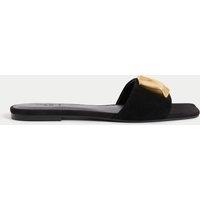 Suede Gold Detail Flat Mule Sandal