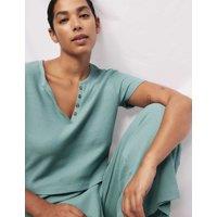 Cropped Cotton Blend Waffle Henley Pyjama Set