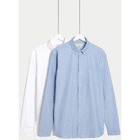 M&S Ultimate 2 Pack Regular Fit Pure Cotton Oxford Shirts Light Blue Mix