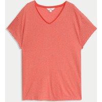 Linen Blend Striped V-Neck T-Shirt