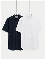 M&S Ultimate 2 Pack Short Sleeve Oxford Shirts Navy Mix
