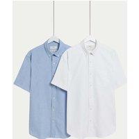 M&S Ultimate 2 Pack Short Sleeve Oxford Shirts Light Blue Mix