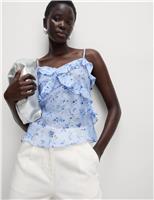 Lyocell Rich V-Neck Floral Ruffle Cami Top