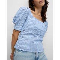 Pure Cotton Striped Square Neck Slim Fit Top
