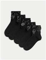 5pk Cotton Rich Ankle Bow Socks (6 Small-7 Large)