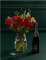 Festive Red Rose & Eucalyptus Bouquet with Vintage Champagne (Delivery from 26th November)