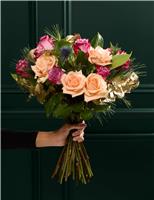 Festive Pearl Avalanche Rose & Kiefer Pine Bouquet (Delivery from 26th November)