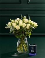 Festive White Rose & Eucalyptus Bouquet with Marc de Champagne Truffles (Delivery from 26th November)