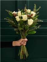 White Rose & Pine Cone Bouquet (Delivery from 26th November)