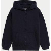 M&S Cotton Rich Plain Hoodie (6-16 Yrs) Navy