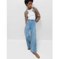 M&S High Waisted Wide Leg Ankle Grazer Jeans Light Indigo