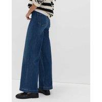 M&S High Waisted Wide Leg Ankle Grazer Jeans Medium Indigo